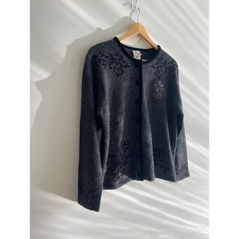 Vintage Disney Store Cardigan Womens M Grey Mickey Mouse‎ Wool Blend Embroidered - Picture 2 of 9